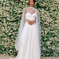 Unique A Line Sweetheart Neck Pleated White Satin Wedding Dresses SH4703