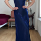 Dazzling Navy Blue A Line Straps Floral Satin Prom Dress Evening Dress Date Dress SH5638