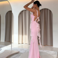 Light Yellow Mermaid Straps Ruffle Chiffon Prom Dress Date Dress SH5547