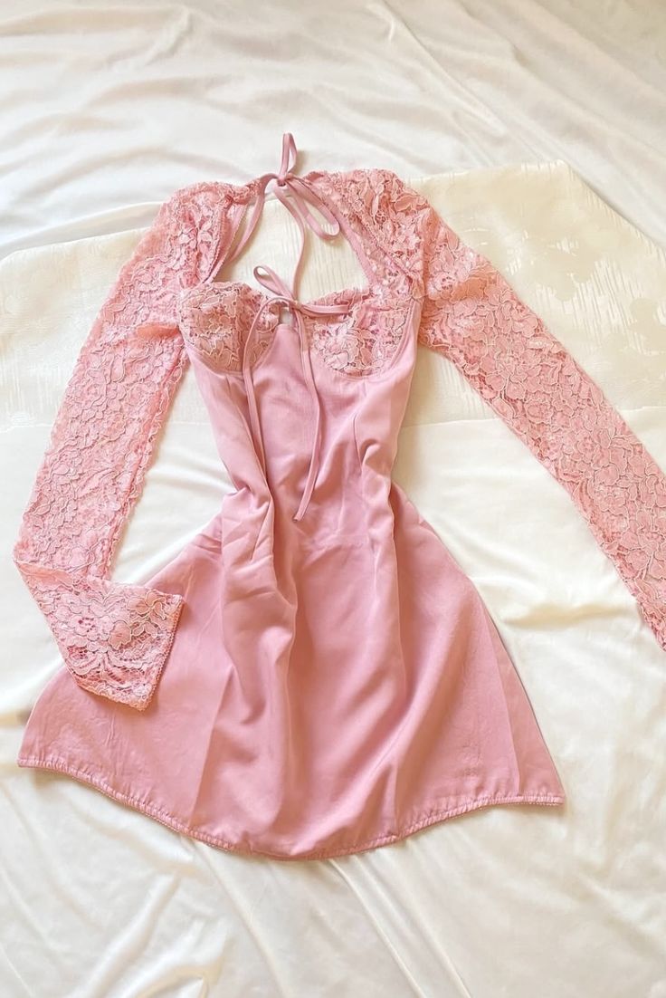 Sweety Pink A Line Long Sleeve Lace Satin Short Homecoming Dress Mini Dress SH8033