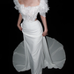 Cute Puff Sleeve A Line White Lace Satin Long Wedding Dress SH5978