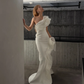 Styletic Mermaid One Shoulder Ruffle White Organza Satin Prom Dress Evening Dress SH7720