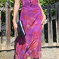 Pretty Purple A Line Straps Print Floral Chiffon Party Dress Date Dress Outfits SH3966