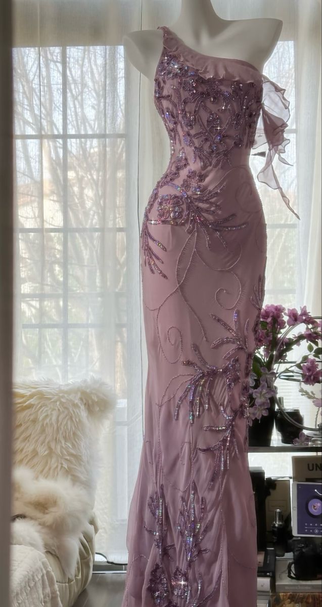 Purple Sheath One Shoulder Beaded Chiffon Long Prom Dress Graduation Prom Dress SH2561