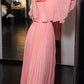 Gentle A Line Round Neck Blue Pleated Chiffon Long Evening Dress Party Dresses SH2905