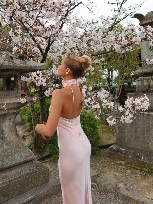 Elegant Mermaid Light Pink Satin Open Back Long Prom Dress Evening Dress SH1982