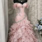 Blue Dreamy Mermaid Exquisite Beaded Layered Ruffle Tulle Prom Dress Evening Gown SH5422