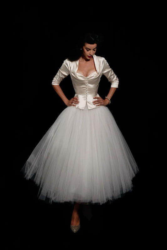 Princess A Line Long Sleeve White Tulle Satin Homecoming Dress Birthday Dress SH4354
