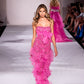 Barbie Pink Bow Stunning Sheath Ruffle Organza Sequin Long Prom Dress Evening Dress SH3457