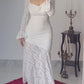 Romantic Mermaid Long Sleeve Ivory Lace Prom Dress Evening Dress SH7078