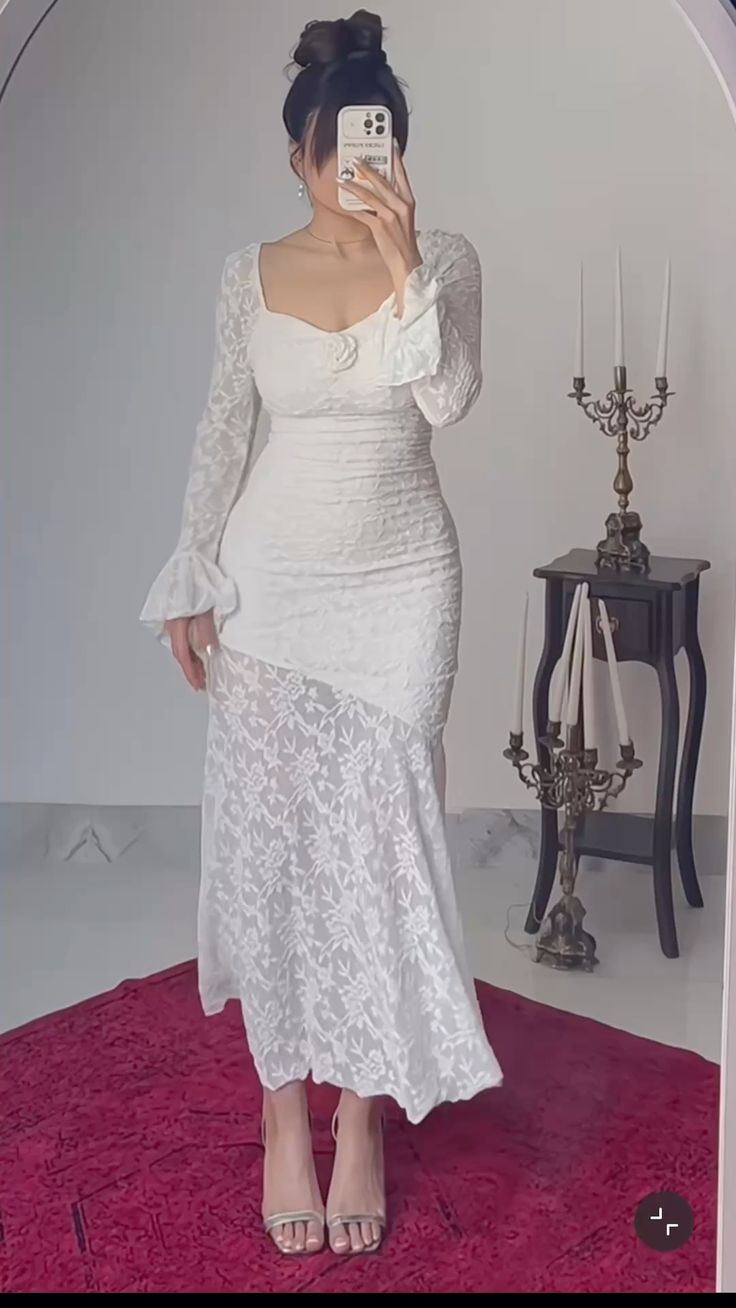 Romantic Mermaid Long Sleeve Ivory Lace Prom Dress Evening Dress SH7078