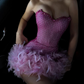 Sexy Pink Strapless Beaded Tulle Feather Short Prom Dress SH4568
