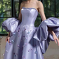 Romantic Purple A Line Strapless Appliques Satin Long Evening Dress Gown Dress SH3588