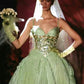 Vintage Ball Gown A Line Spaghetti Strap Beaded Pleated Green Tulle Party Dress Evening Dress SH2849