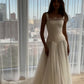 Unique A Line Spaghetti Strap White Satin Tulle Long Wedding Dress SH7270