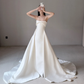 Simple Classic Ball Gown Strapless White Satin Long Train Wedding Dress SH7725