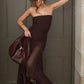 Brown Mermaid Strapless Chiffon Long Prom Dress Evening Dress SH7193