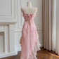 Pink A Line Spaghetti Strap Beaded Lace Homecoming Dress Birthday Dress SH4509