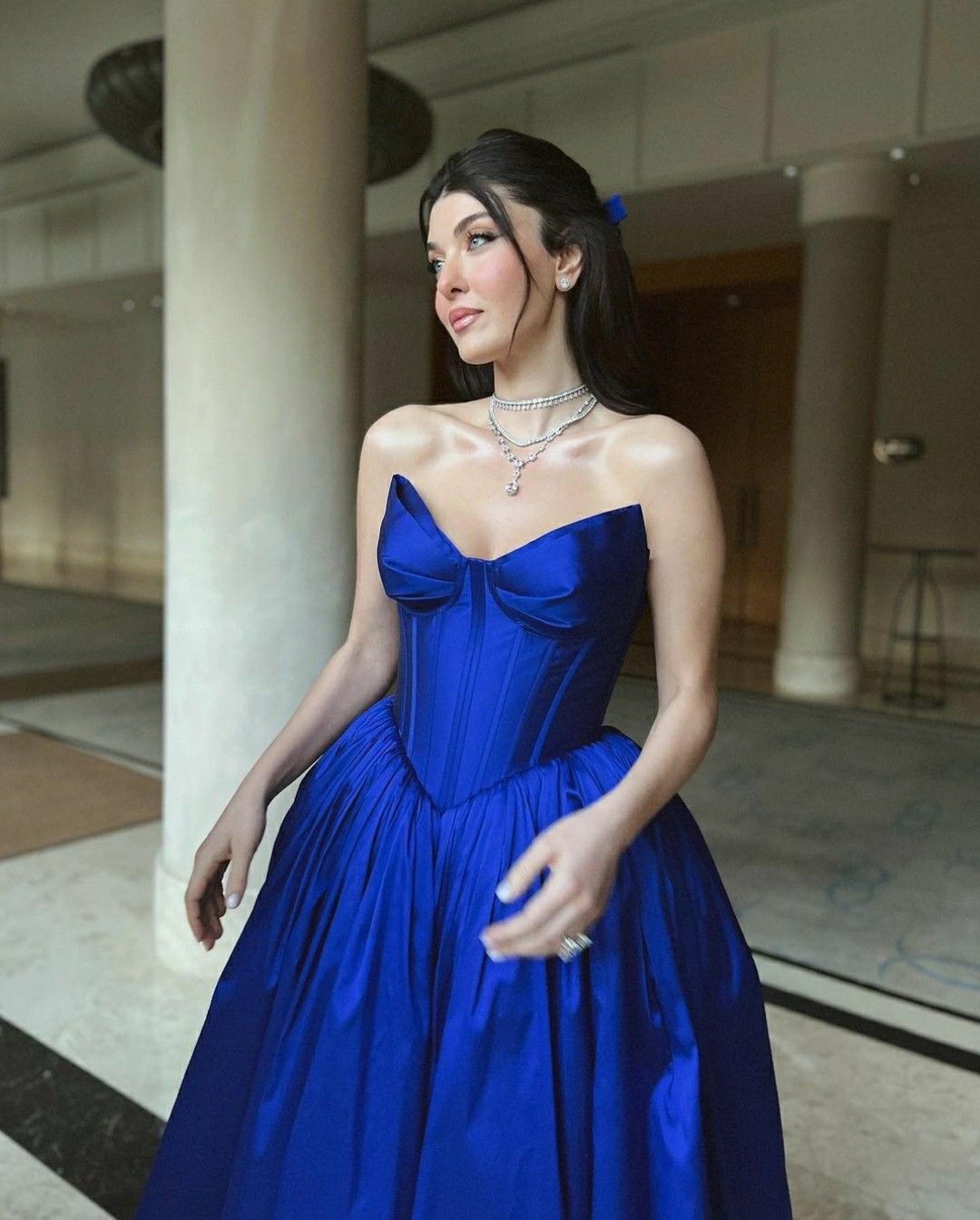 Royal Blue A Line Strapless Simple Satin Long Prom Dress Evening Dress SH7728