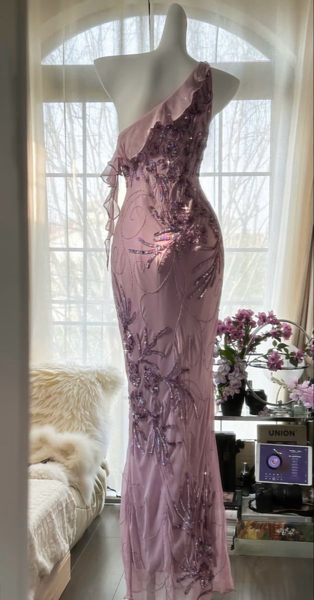 Purple Sheath One Shoulder Beaded Chiffon Long Prom Dress Graduation Prom Dress SH2561