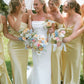 Elegant Sheath Straps Light Yellow Satin Bridesmaid Dress Evening Dress SH3197