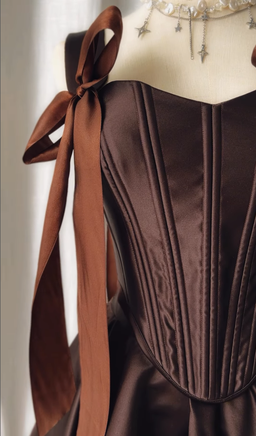 Brown A Line Straps Satin Short Homecoming Dress Outfits SH4834