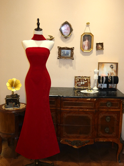 Elegant Mermaid Strapless Red Satin Prom Dress Evening Dress SH7365