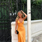 Orange Simple A Line Straps Satin Long Prom Dress Party Dress SH967