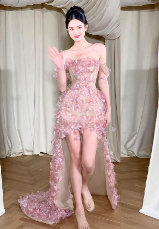 Romantic A Line Off the Shoulder Floral Tulle Prom Dress 16th Birthday Dress SH4137