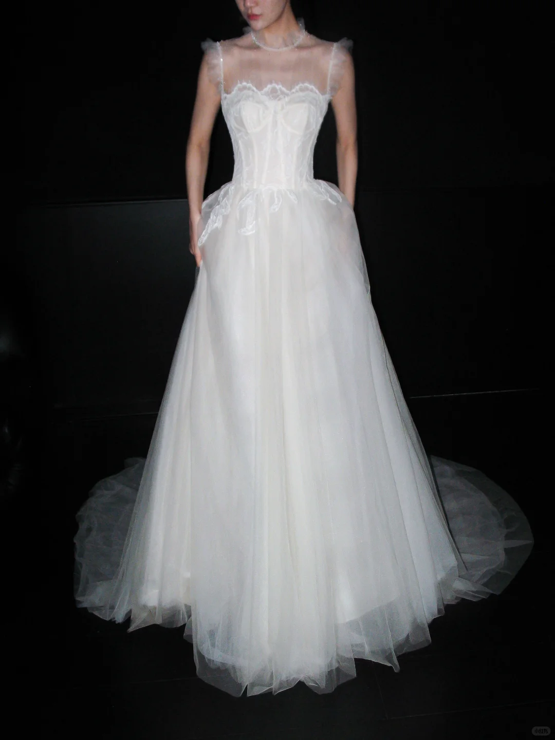 New A Line High Neck White Lace Tulle Long Wedding Dress SH8919