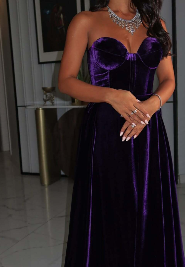 Sexy A Line Sweetheart Neck Purple Velvet Prom Dress Evening Dress SH4691