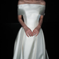 Vintage A Line Off the Shoulder White Simple Satin Long Wedding Dress SH8927