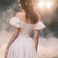 Princess A Line Puff White Appliques Satin Long Prom Dress Evening Dress SH3318