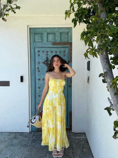 Summer Yellow A Line Strapless Chiffon Prom Dress Vacation Dress SH6257