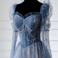 Elegant Blue Tulle Beaded Fairy Ball Gown Long Prom Dress Quinceanera Dress  SH1028