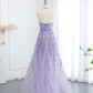 Lilac A Line V Neck Sequin Beaded Tulle Long Prom Dress Evening Dress SH2374