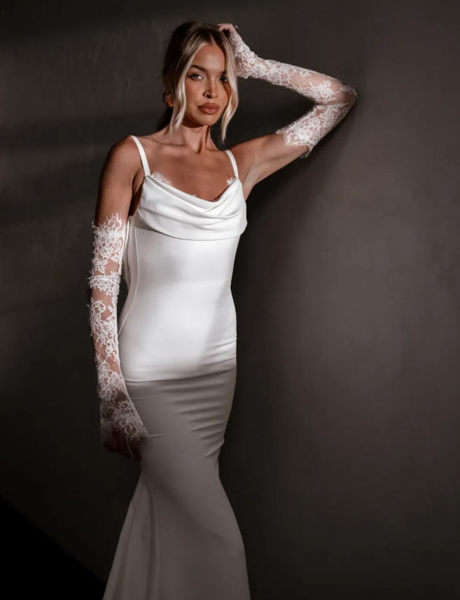 Classy Mermaid Spaghetti Strap White Satin Backless Wedding Dress SH7352