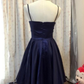 Navy Blue Satin A Line Short Homecoming Dress SH1396