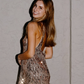 Cute A Line Halter V Neck Champagne Sequin Short Homecoming Dress Birthday Dress SH2304