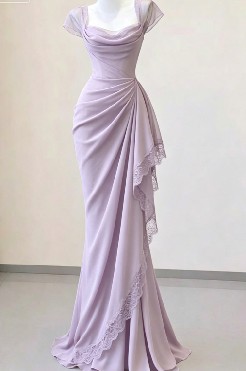 Elegant Black Mermaid Straps Pleated Chiffon Prom Dress Evening Dress SH5498