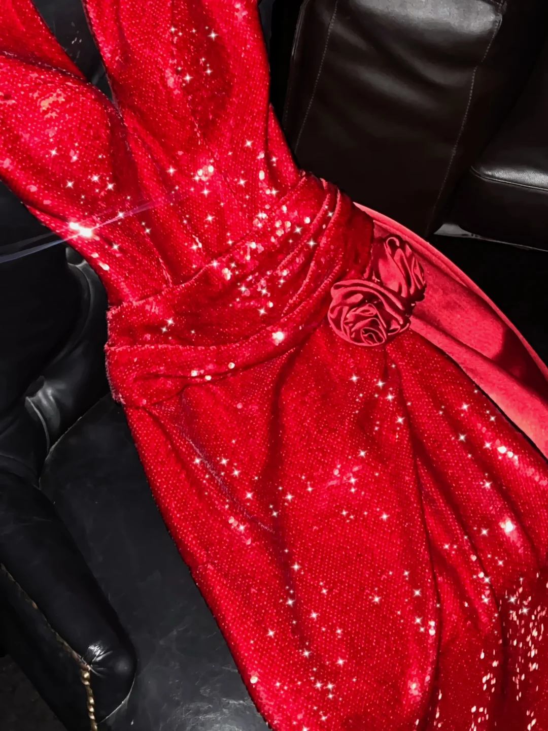 Sexy A Line V Neck Red Flower Sequin Satin Long Prom Dress Party Dress SH3000