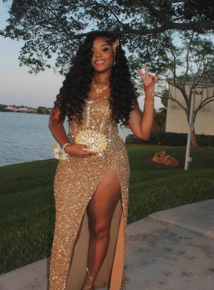 Shiny Luxurious Sheath Strapless Sequin Prom Dress With Beaded SH8990