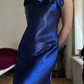 Dazzling Navy Blue A Line Straps Floral Satin Prom Dress Evening Dress Date Dress SH5638