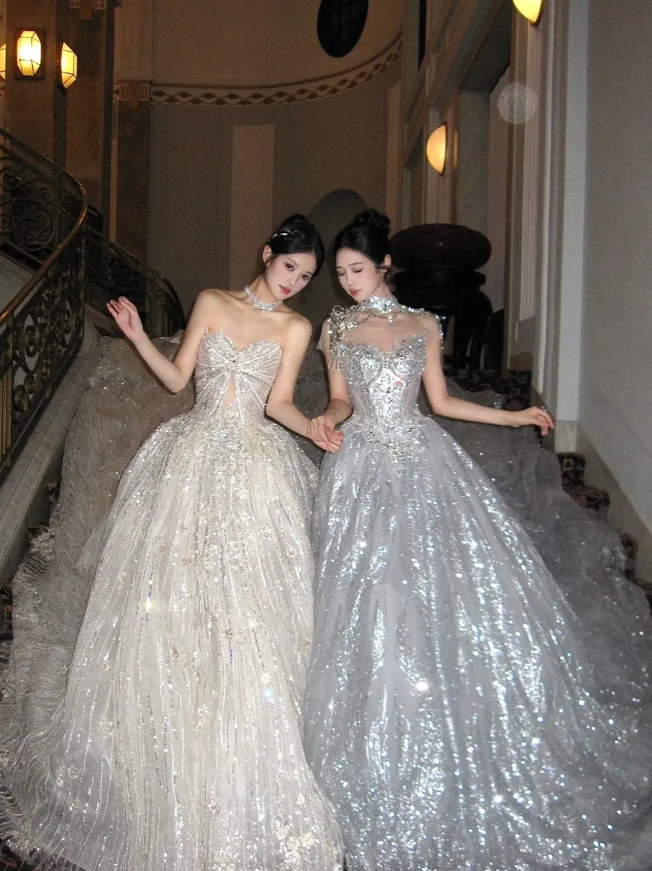 Shiny Ball Gown Sweetheart Neck Sequin Beaded Tulle Prom Dress 18th Birthday Dress SH4921