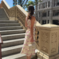 Simple A Line V Neck Print Floral Chiffon Prom Dress Evening Dress SH1604