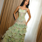 Stunning Green A Line Strapless Layered Beaded Sequin Tulle Prom Dress Evening Dress SH6434