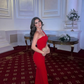 Charming Red Sheath One Shoulder Satin Prom Dress Wedding Guest Dress SH6019
