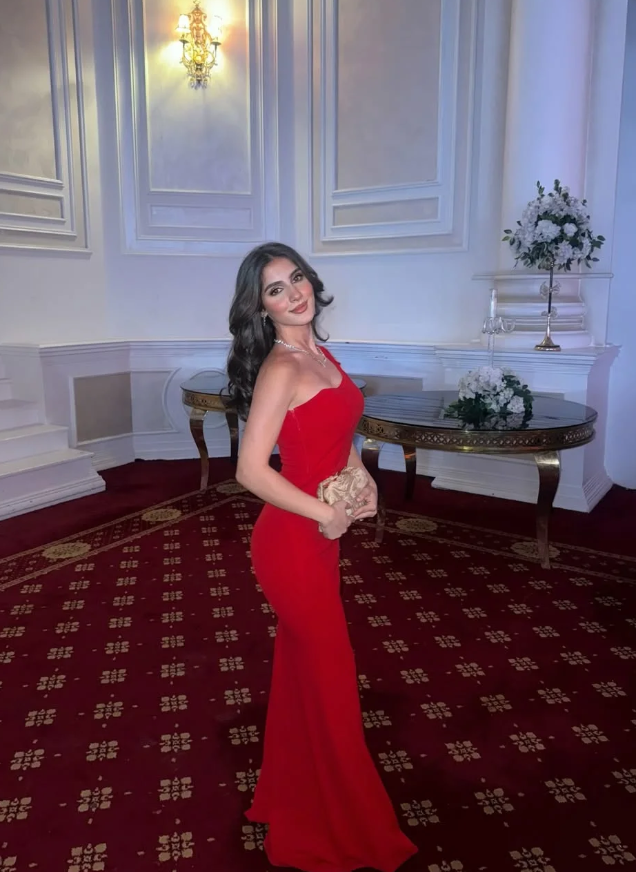 Charming Red Sheath One Shoulder Satin Prom Dress Wedding Guest Dress SH6019
