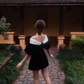 New A Line Puff Black White Satin Short Homecoming Dress Cocktail Dress SH3354