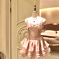 Princess A Line Straps Pink Satin Layered Chiffon Short Prom Dress Homecoming Dress SH7182